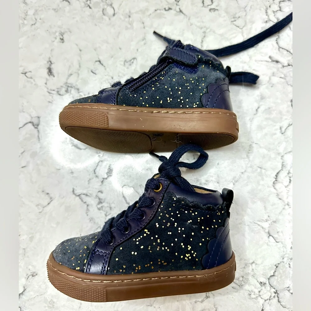 Vertbaudet Boots Navy Blue With Gold Glitter Girls Toddler Size US 4.5  EU 20